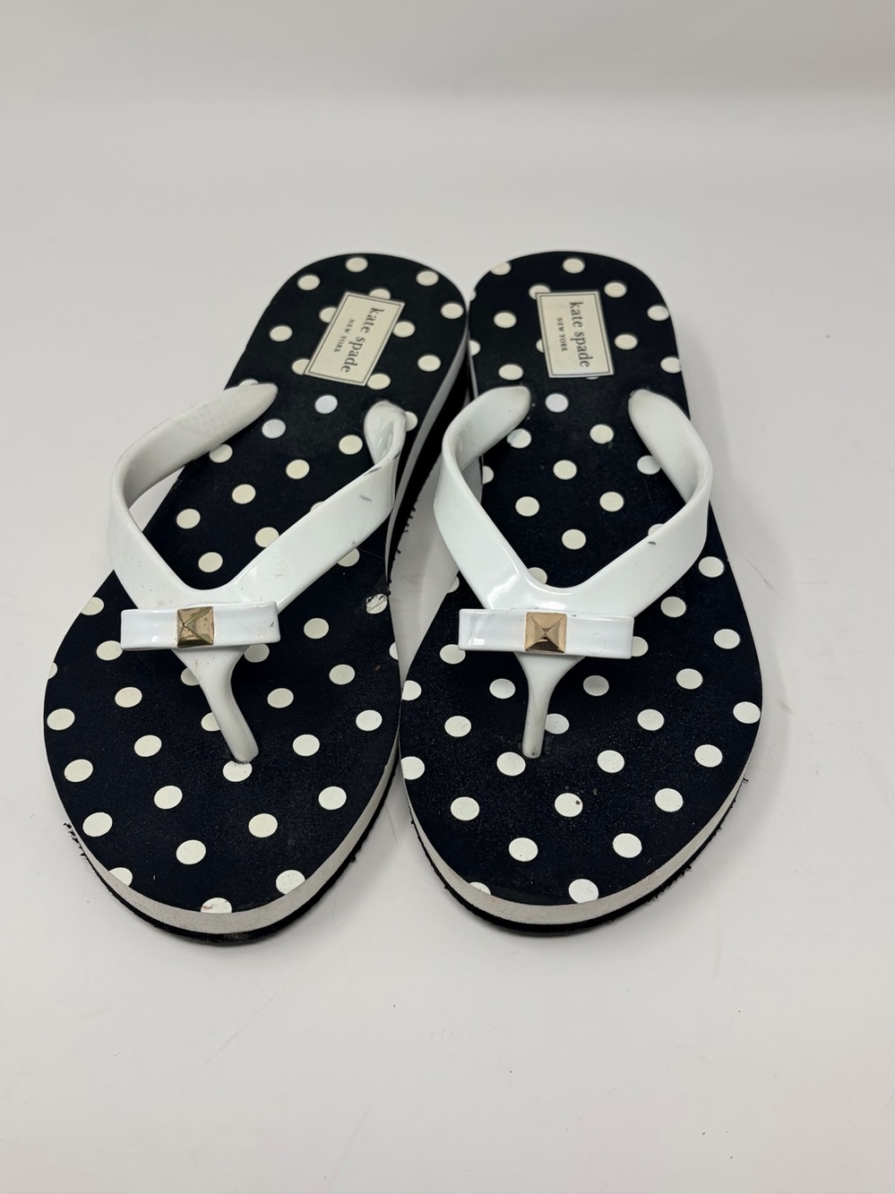 kate spade Black & White Polka Dot Flip Flop Sandals with White Straps